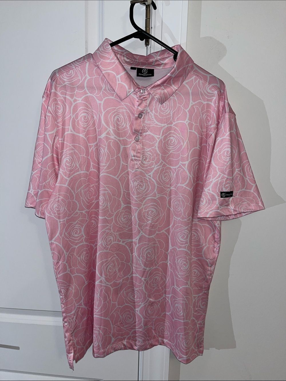 GreenSide Golf Short Sleeve Rose Floral Flower White Pink Stretch Men's Size L